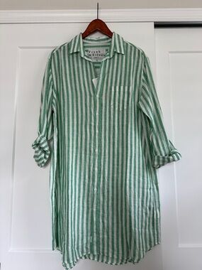 Frank & Eileen Green and White Striped Mini Shirt Dress